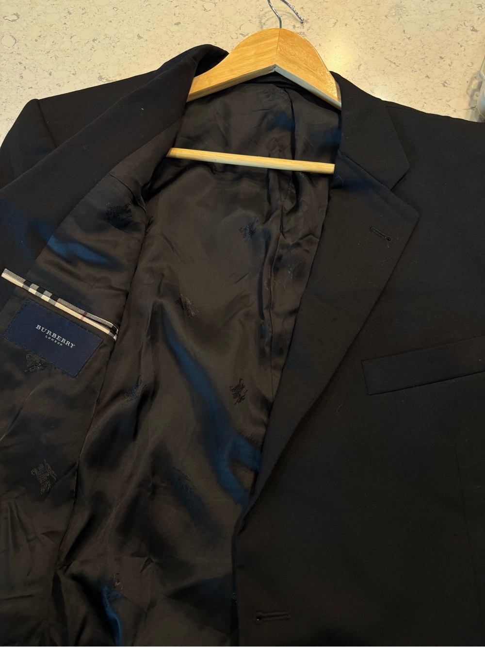 Burberry London Men’s 46R Black 100% Wool Two Button Suit Blazer Coat Jacket